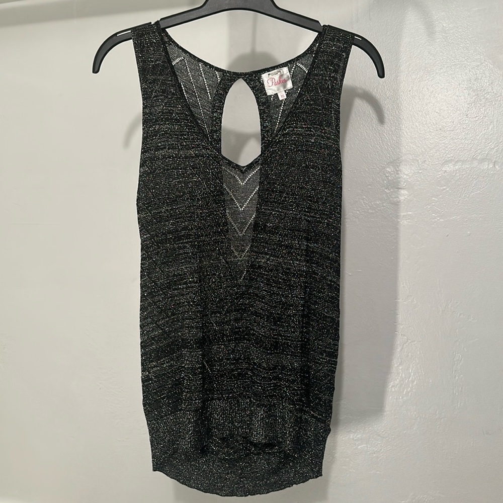 PARKER Silver & Black Open Back Tank Top Size CS PERFECT CONDTION